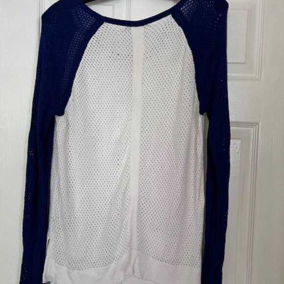 Rag & Bone/JEAN baseball-style white sweater with blue sleeves Sz L - Picture 2 of 3